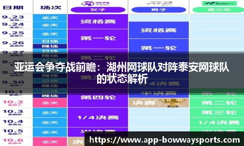 亚运会争夺战前瞻：湖州网球队对阵泰安网球队的状态解析